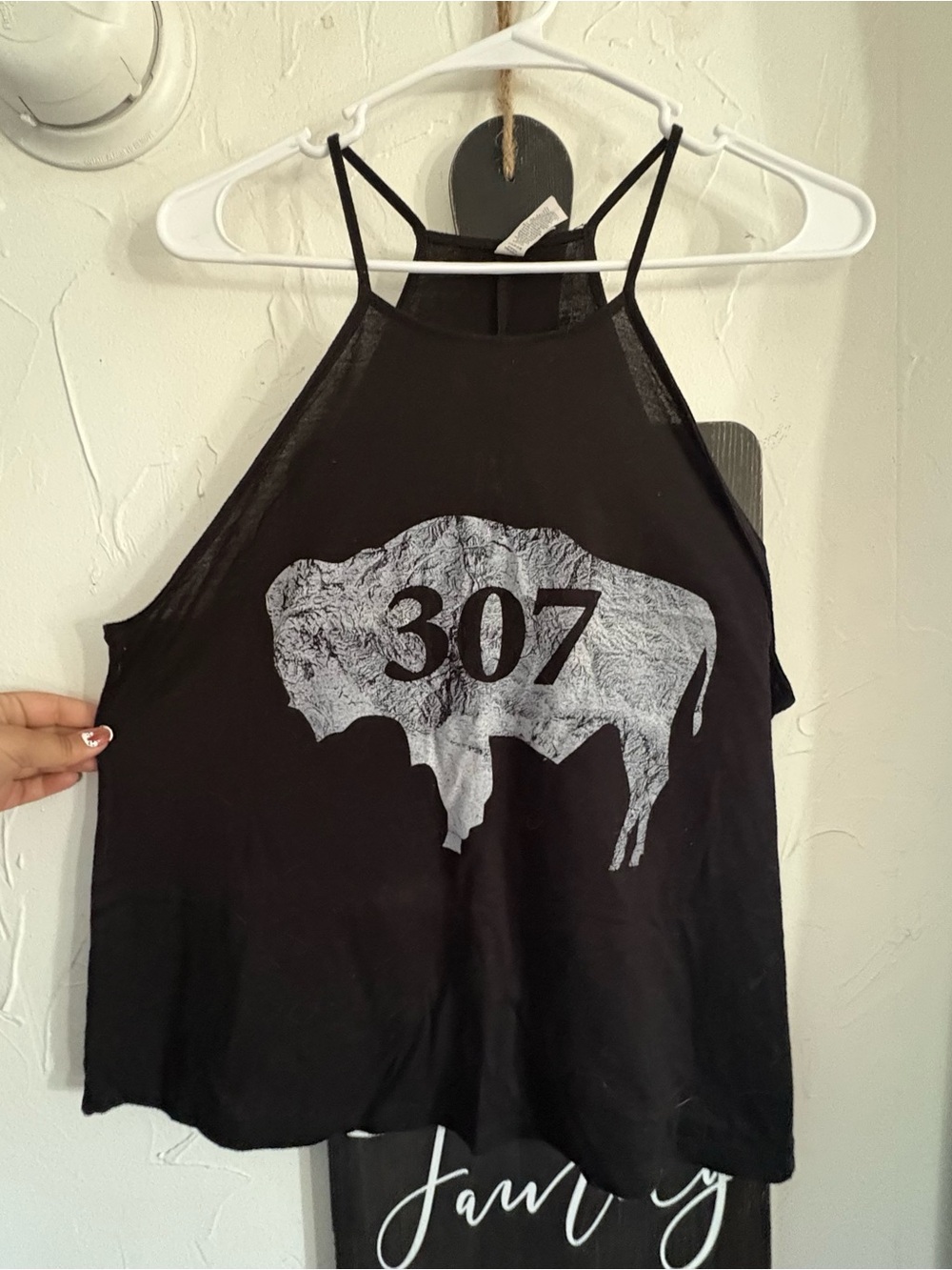 Women’s Black Graphic Halter Tank Top with Buffalo 307 Print